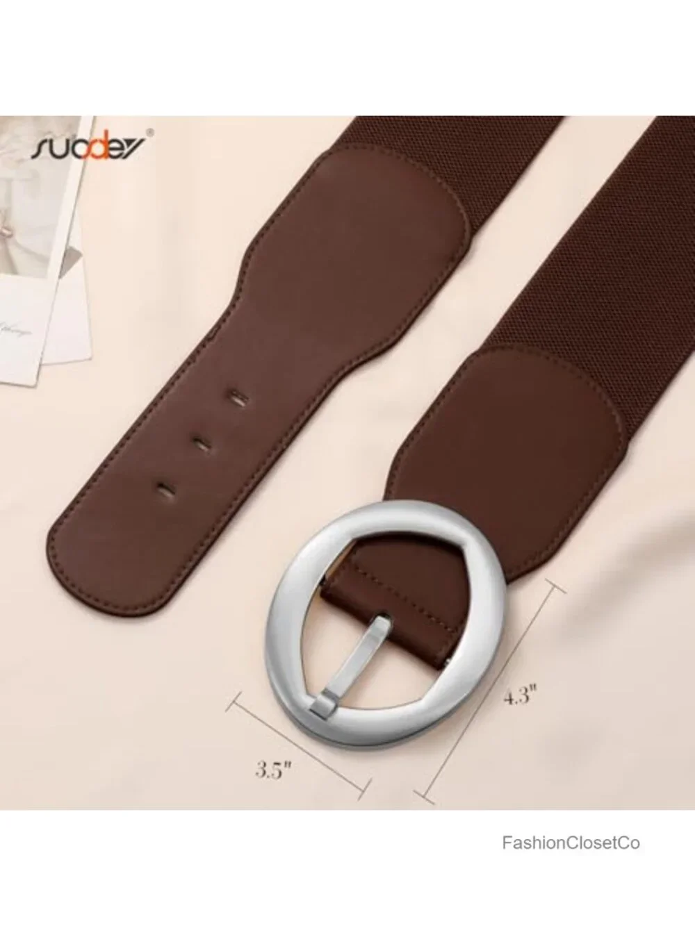 Wide Stretchy Waist Belt Faux Leather Oval Gold Buckle 3 Inch Elastic Dresses
